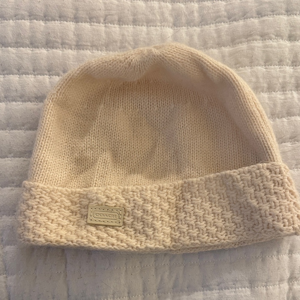 Coach Cream Knit Cuffed Beanie